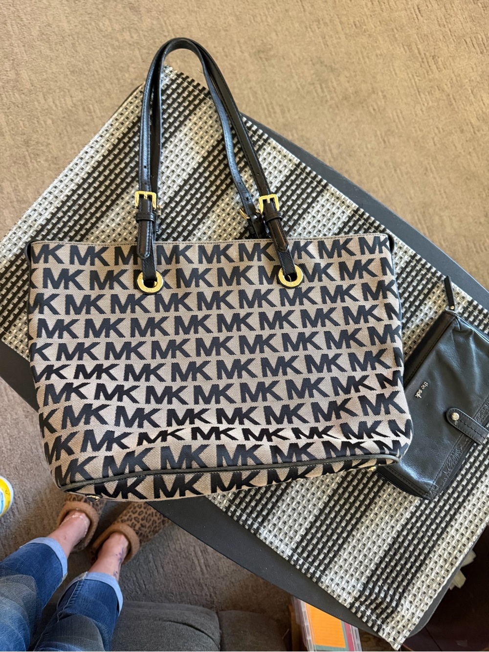 Michael Kors Brown and Black MK Signature Tote includes the sak wallet